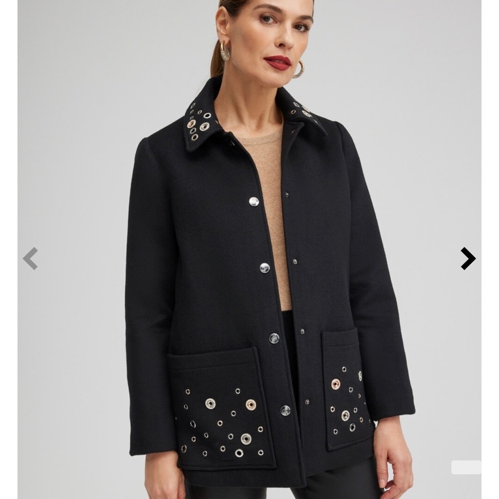 Chico's Black Embellished Wool Car Coat
